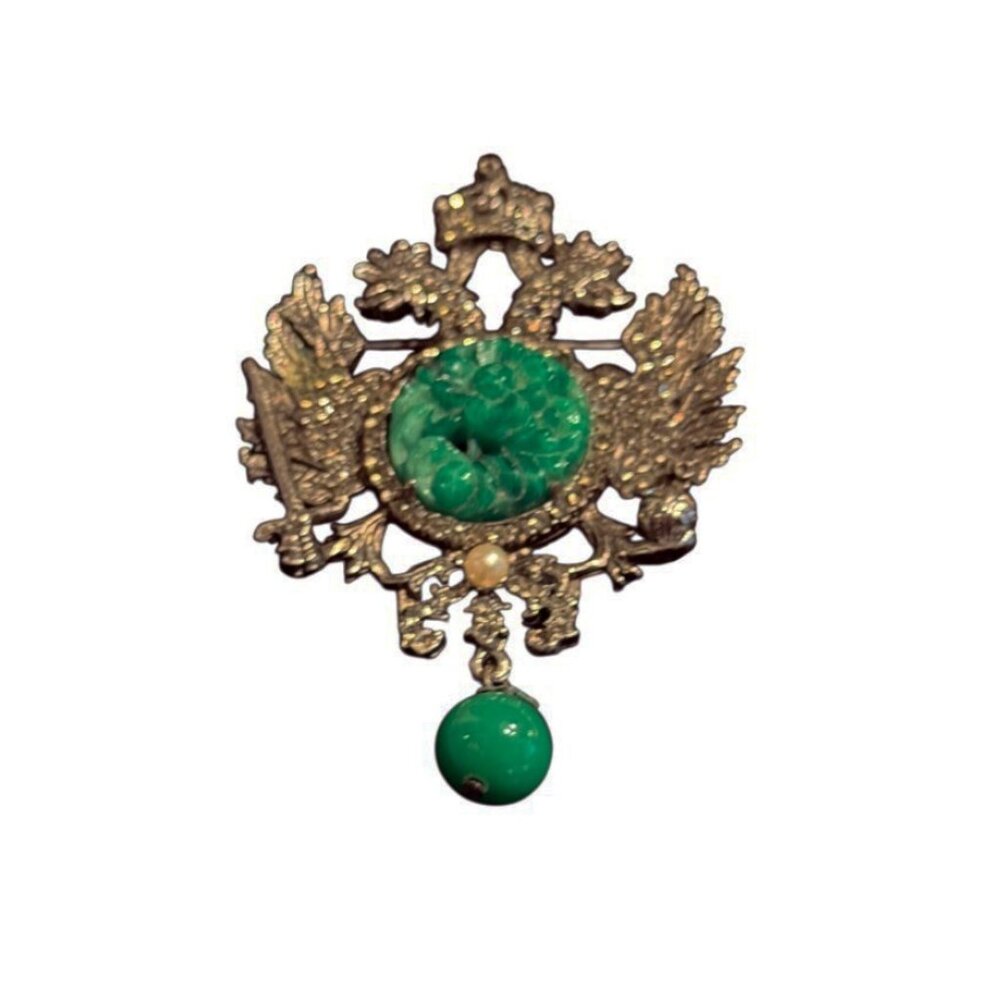 1960 De Nicola Double Headed Dragon Faux Jade Vintage Brooch Unsigned